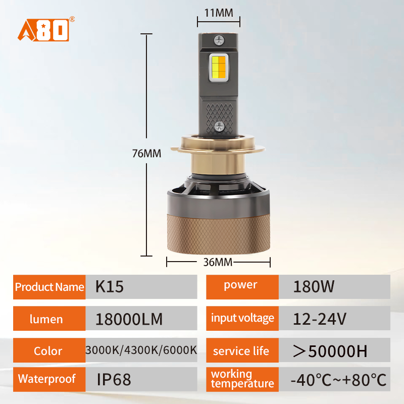 A80-K15 LED Headlight Bulbs | H4 H7 H8 H11 HB3 HB4 DC12V