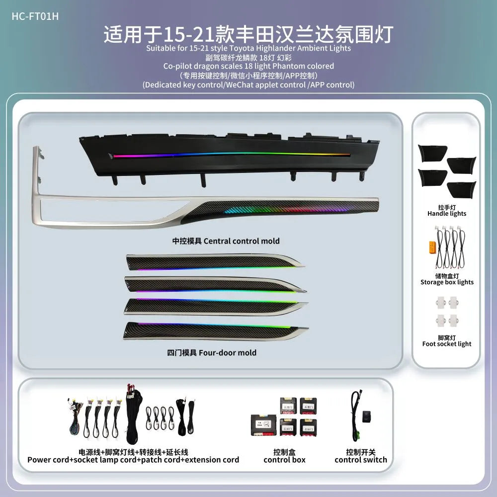 A80 Toyota Highlander (2015–2025) Ambient Lighting Kit | Starry Sky / Black Wood / Laser-Carved / Carbon Fiber Series (Phantom & RGB Available)