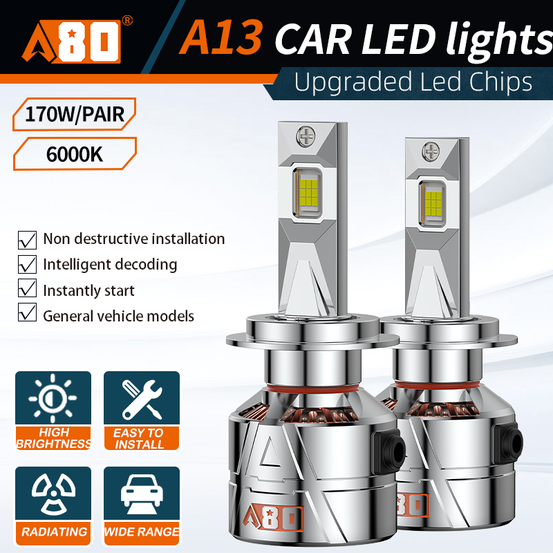A80-A13 Car LED Headlight Bulbs |160W 12000LM 6000K H4 H7