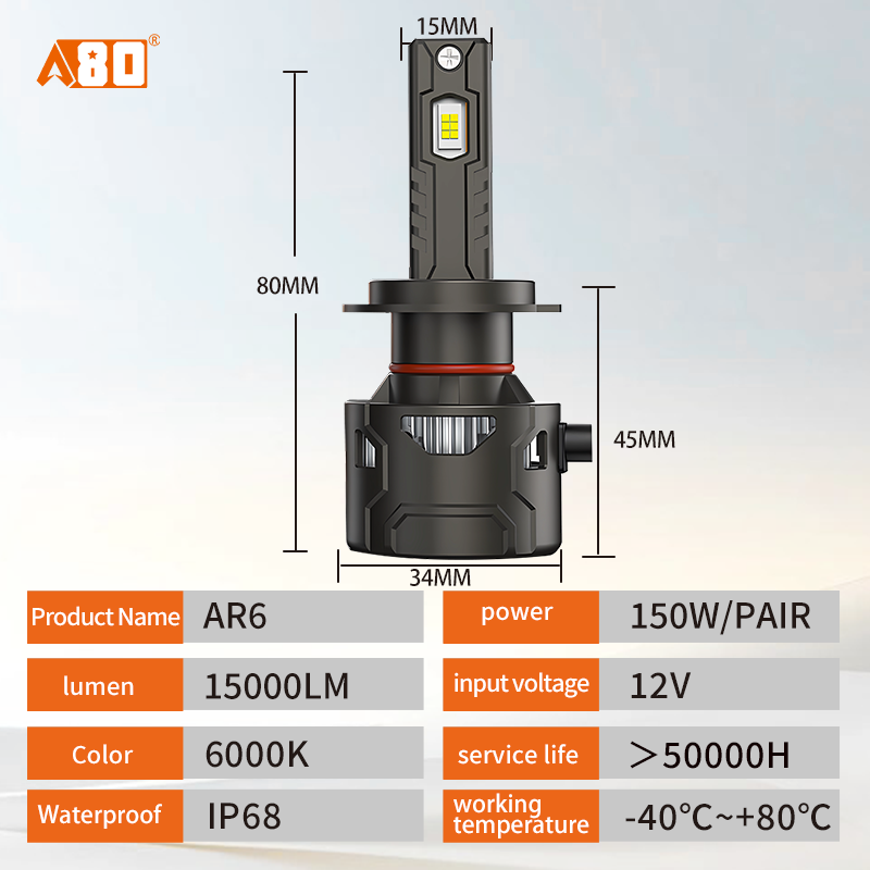 A80-AR6 LED Headlight Bulbs |150W 6000K 15KLM H1 H7 H11