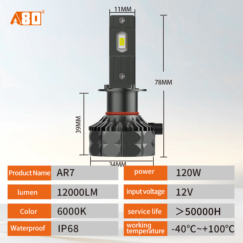 A80-AR7 Car LED Headlight Bulbs |H4/H7/H11with Red Fan120W