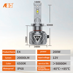 A80-E4 Car LED Headlight Bulbs | 200W 20000LM 6000K