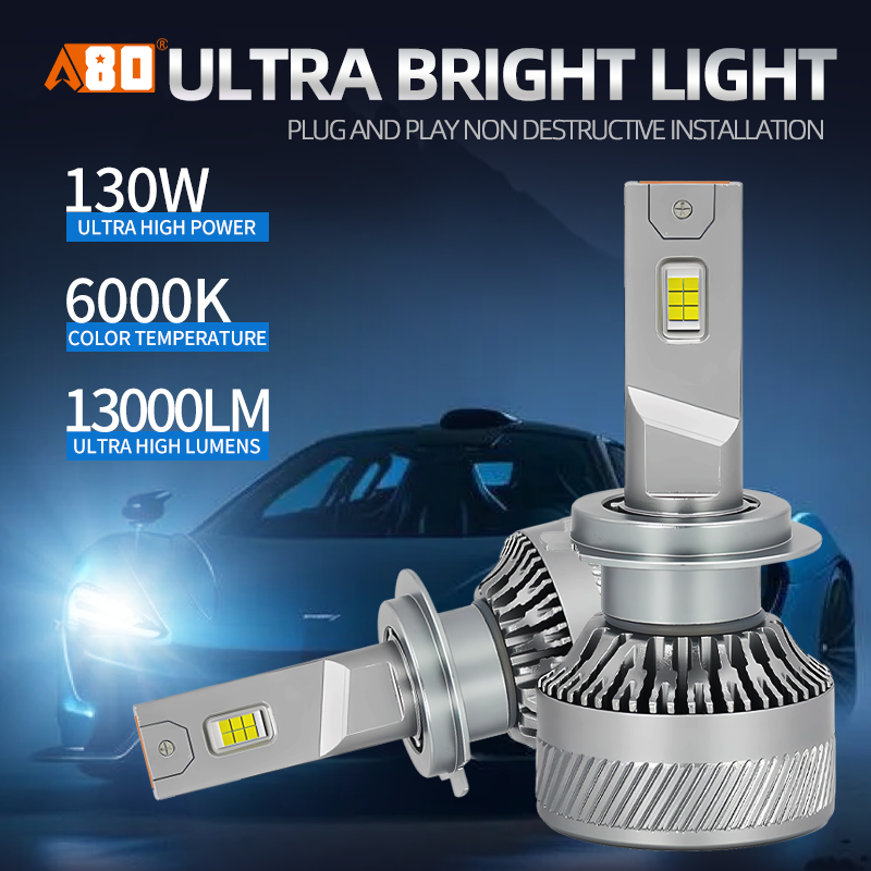 A80-N5 LED 车头灯灯泡 | H7 130W 10000LM H1 H8 H11 HB3 HB4 9005 9006 DC12V