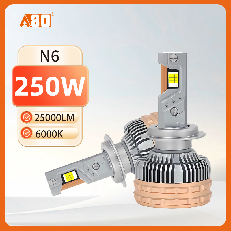 A80 N6 Super Power 250w 25000lm 3 Copper Tubes Led Car Headlight Bulbs