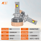 A80 N6 Super Power 250w 25000lm 3 Copper Tubes Led Car Headlight Bulbs