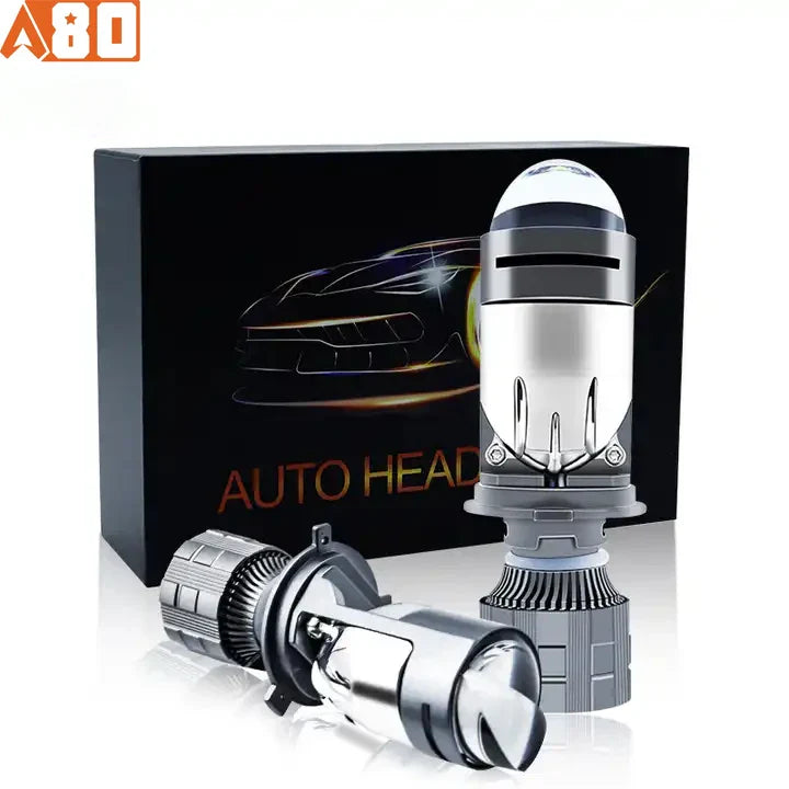 A80 A82 80W H4 Mini Bi-LED Projector Lens Headlight – 8,000LM, 6000K White, Hi/Lo Beam, IP68 Waterproof, Universal Retrofit