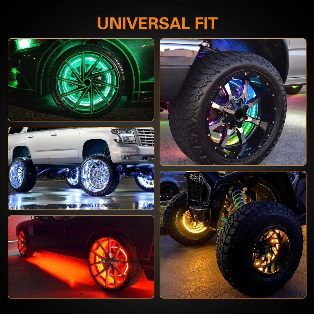 15.5Inch Flowing Double Row Colorful RGB Car Hub Lamp LED Wheel Tire Light APP Waterproof Neon Strip Light Car Atmosphere Lamp