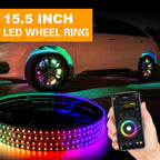 15.5Inch Flowing Double Row Colorful RGB Car Hub Lamp LED Wheel Tire Light APP Waterproof Neon Strip Light Car Atmosphere Lamp