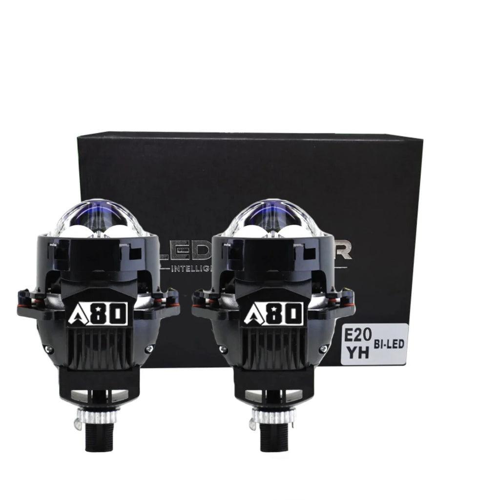 A80 E20 Bi-LED Projector Headlight – 15000LM Ultra Bright · 125W Power · Focused Beam & Glare-Free Upgrade