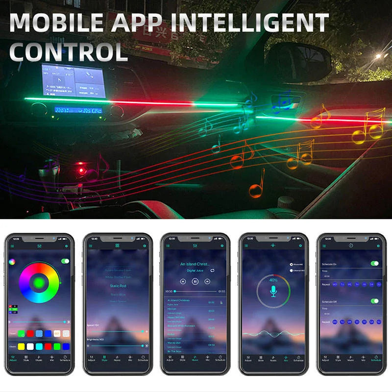 A80  64Color Car Ambient Light Acrylic Guide Fiber Strip 18 in 1 RGB optic Strip Interior Decoration Atmosphere Light