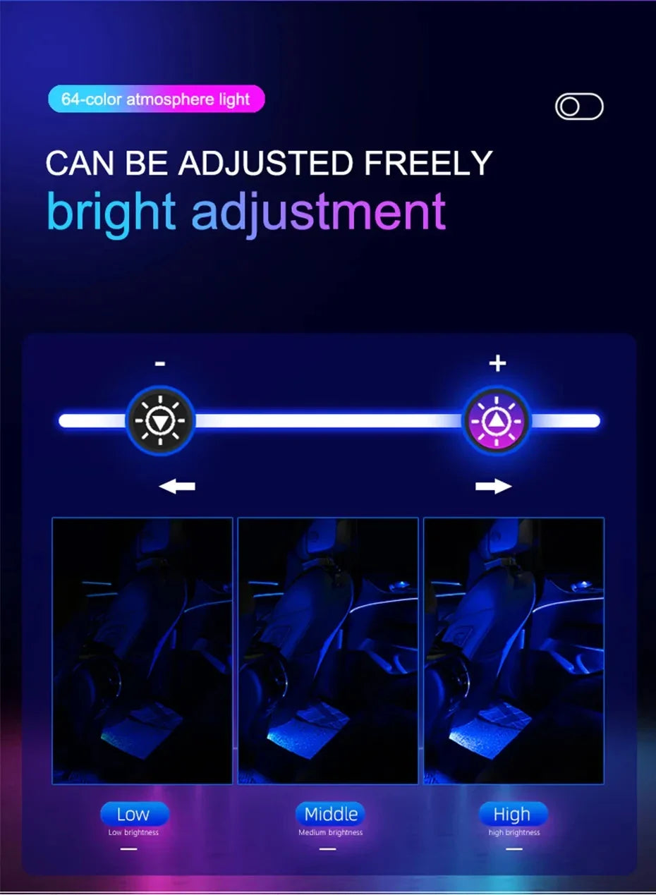A80  64Color Car Ambient Light Acrylic Guide Fiber Strip 18 in 1 RGB optic Strip Interior Decoration Atmosphere Light