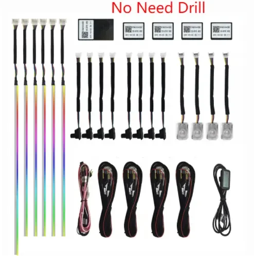 A80 Led 64 Colors Car Interior Decorative Lighting App Sound Control Universal 18 in 1 Car Ambient Light Acrylic Strip