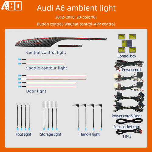 A80 Colorful Ambient Light Kit For Audi A6 C7 2012-2018 Carbon Fiber Pattern Co-pilot Ambient Light