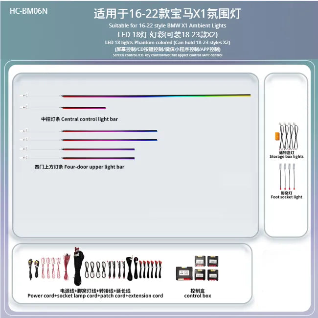 A80 BMW X1 Ambient Lighting Kit (2016–2022) | 18-LED Phantom RGB
